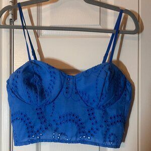 NEW Women's Blue Eyelet Two-Piece Skirt Set - Crop Top & Midi Skirt - Large